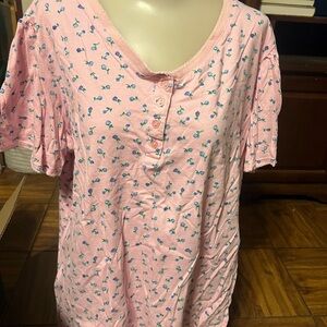 Floral Button-Front Pink Short Sleeve Top